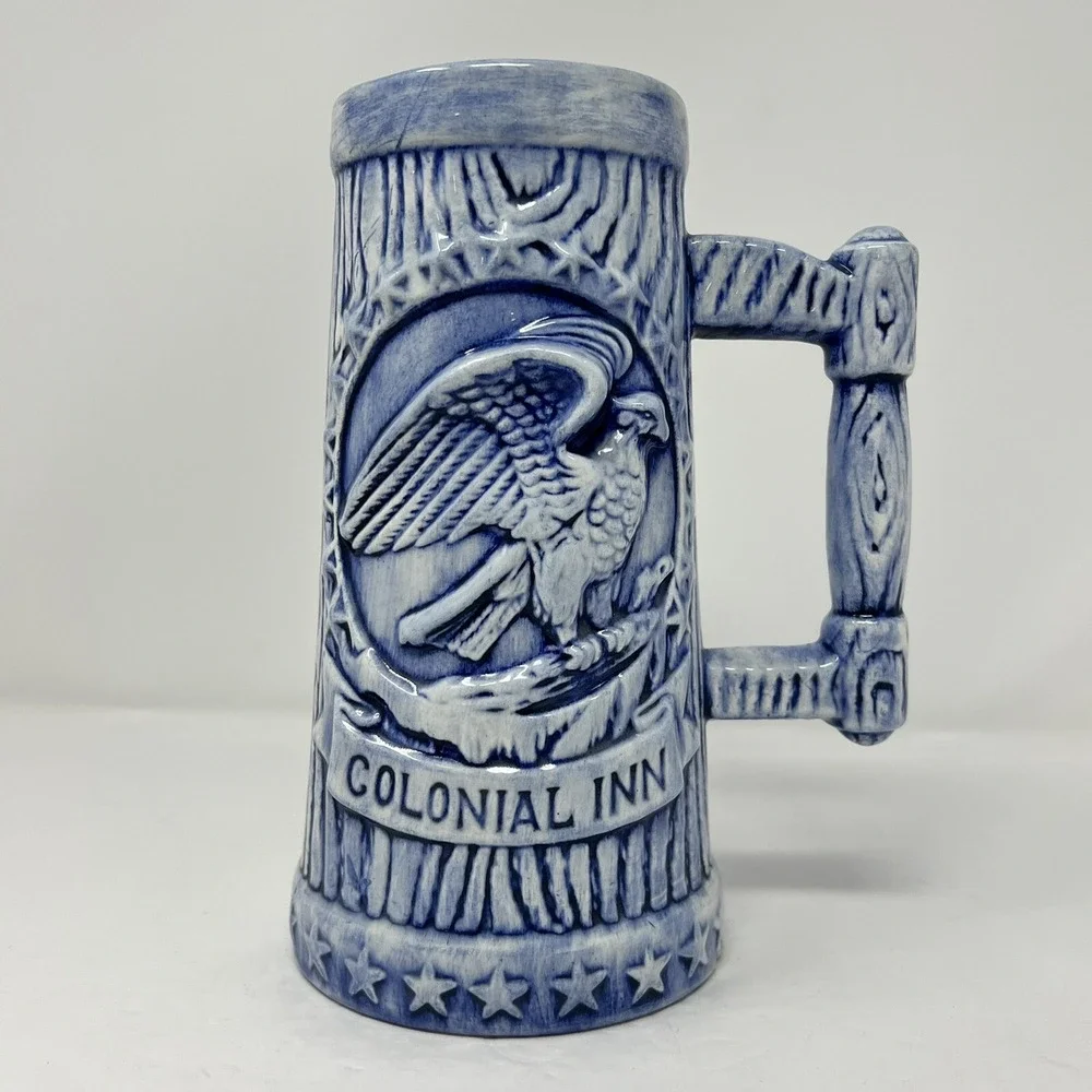 Colonial Inn Ceramic Beer  Stein 1976 24oz 3D American Eagle Stars in Delft Blue